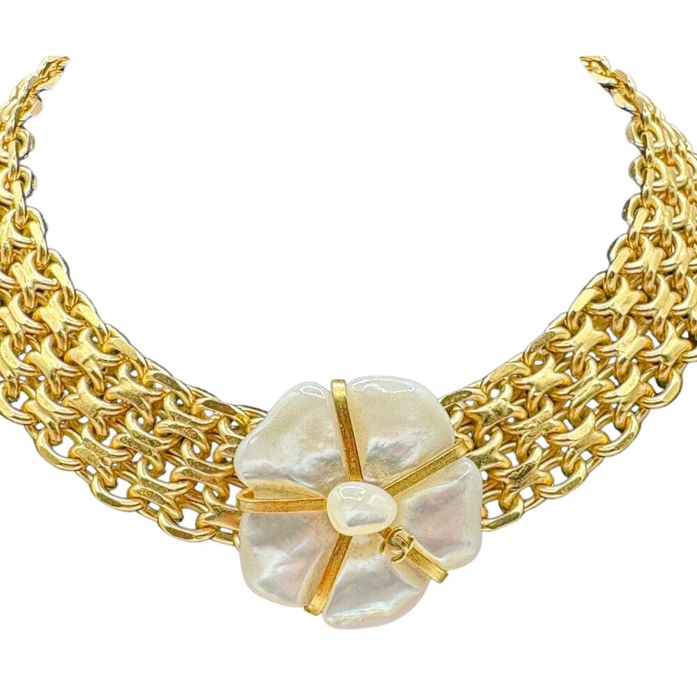 Chanel Mother Of Pearl Camellia Gold Choker/Necklace - Picture 5 of 10